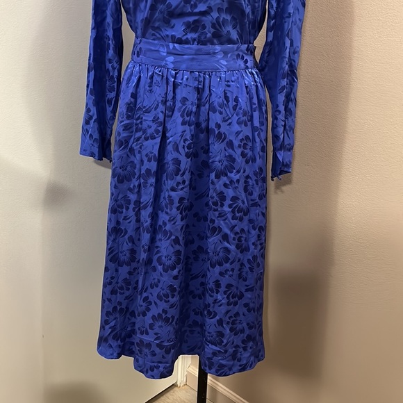 Vintage GUMP’S Silk Floral 3 Piece skirt Set Blue size 8 - Picture 6 of 17